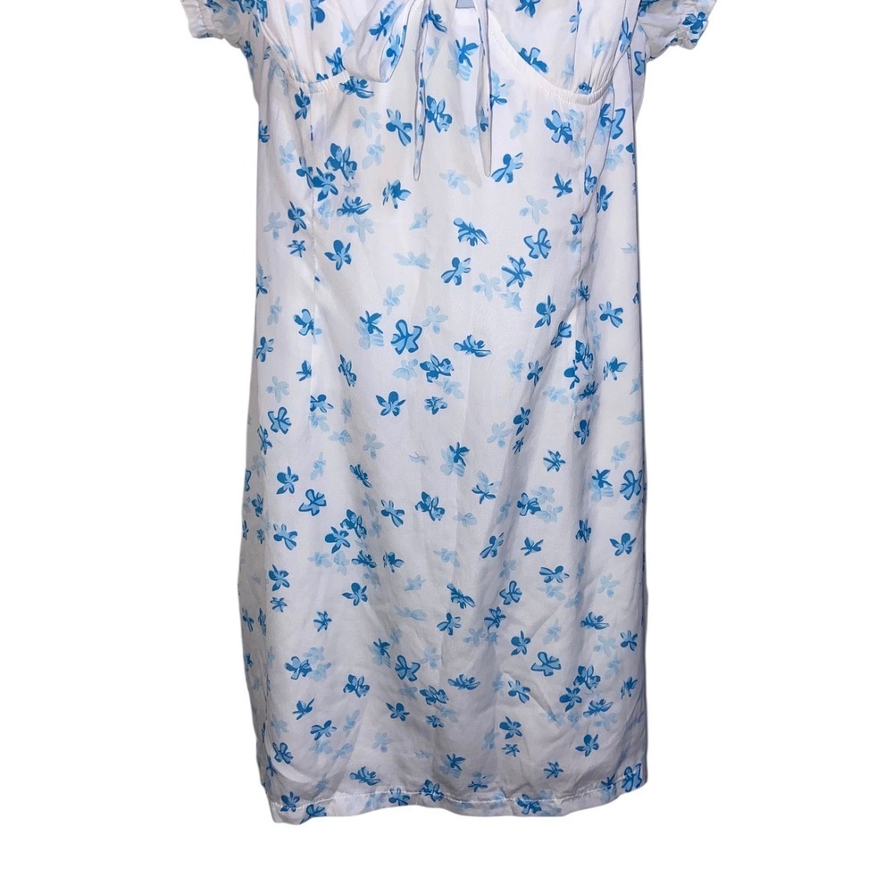 Princess Polly Floral Puff Sleeve Tie Front Mini Dress Cottagecore Coquette 12 - Picture 11 of 12